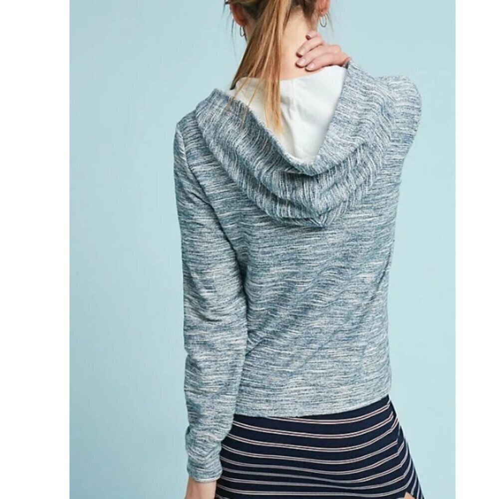 Anthropologie Moto Zip Hoodie Sweater Womens Extra Small Gray Cotton Crop Jacket - Picture 8 of 9